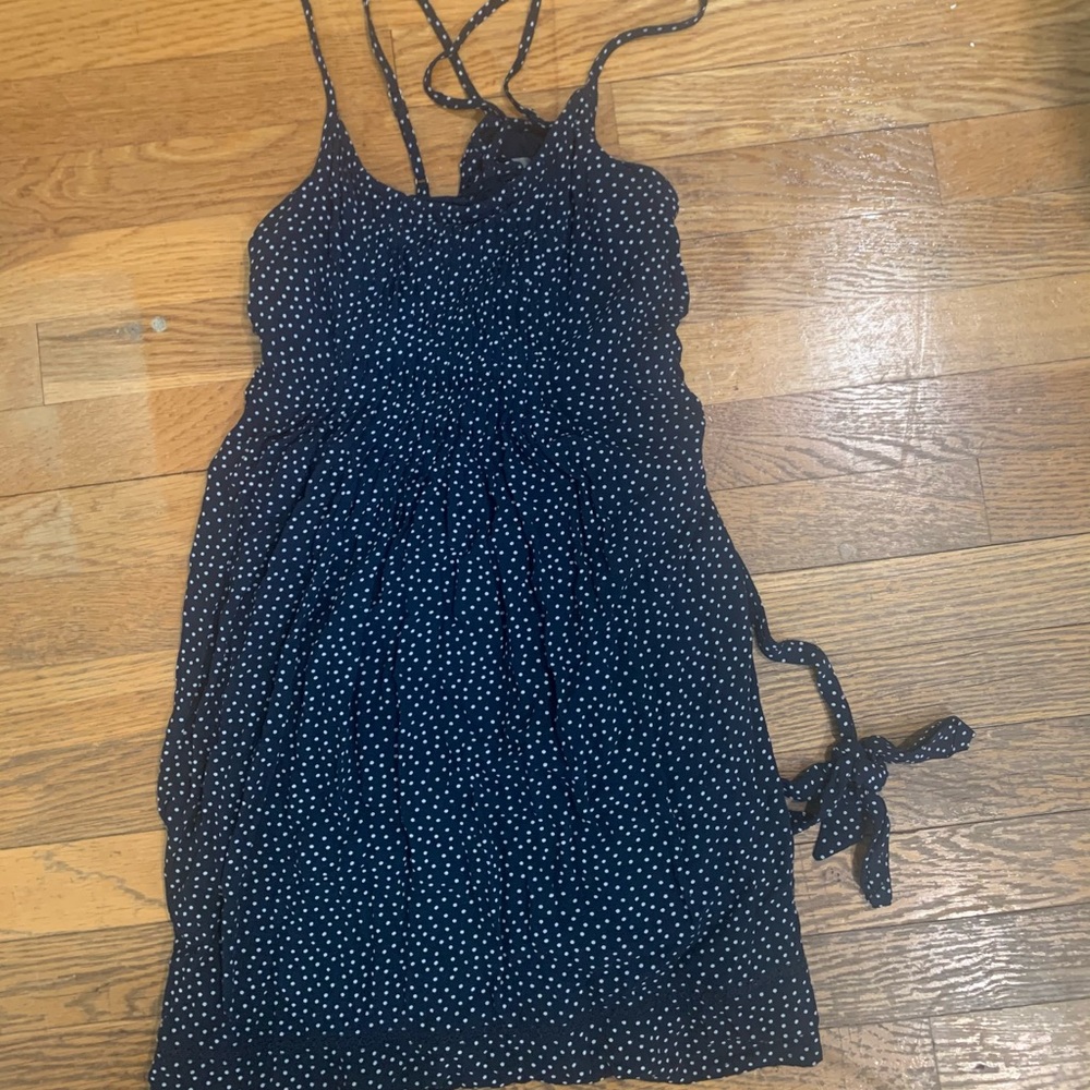 Navy and white polka dot dress